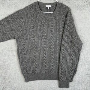 Peter Millar Men XL Sweater Crew Gray Wool Yak Cashmere Loungwear Cable Knit EUC